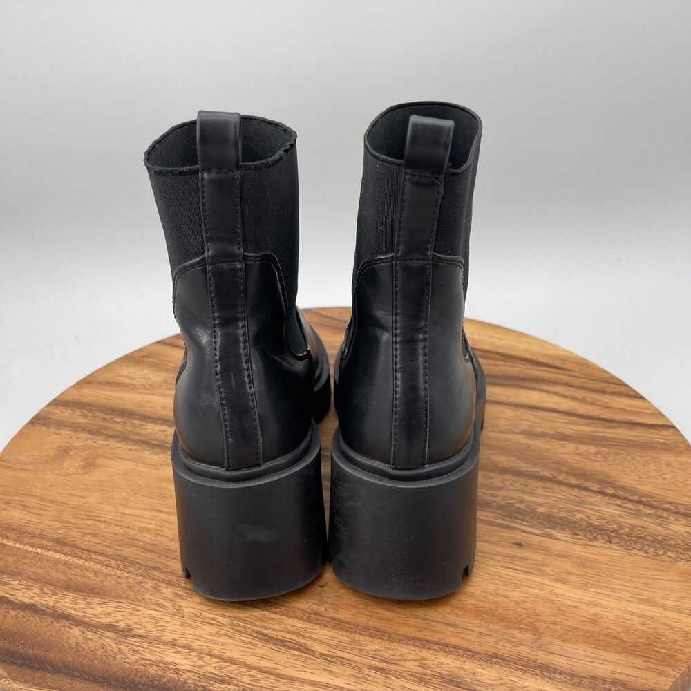 Asos Design Boots Womens Size 7 W Black Faux Leather Rowan Chunky Chelsea Casual - Picture 4 of 9